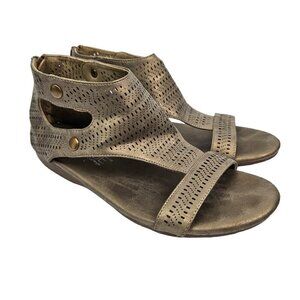 Corkys Franky Perforated Faux Leather Low Wedge Heel Sandal Metallic Gold 9